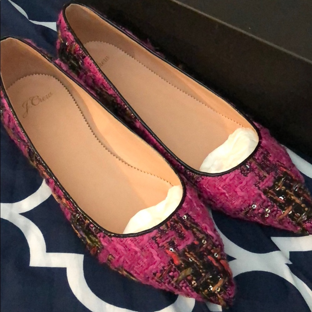 J. Crew Pink Fresh Berry Tweed Flats NWT 8.5